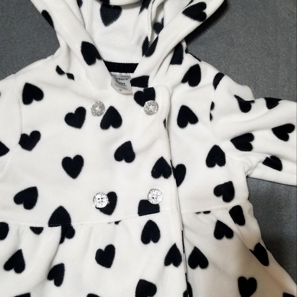 NWT Carter's black & white heart fleece hooded jacket - 6m - Picture 3 of 3